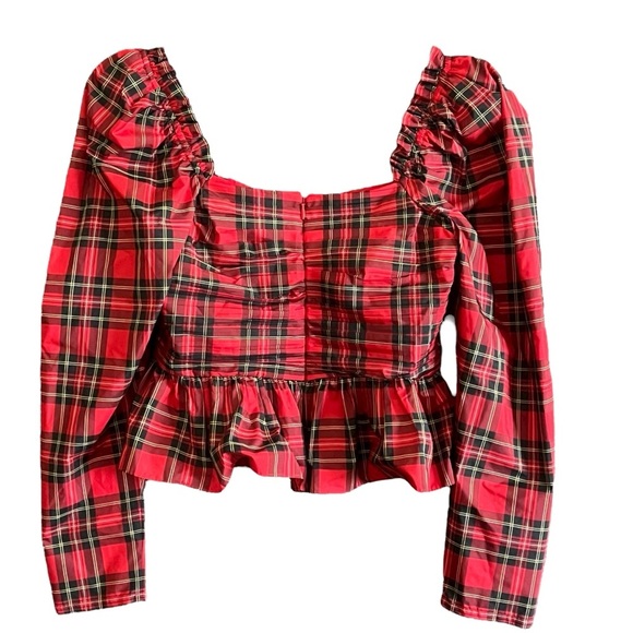 Antonio Melani Elvira Plaid Tie Square Neck Long Puffed Sleeve - Picture 2 of 12